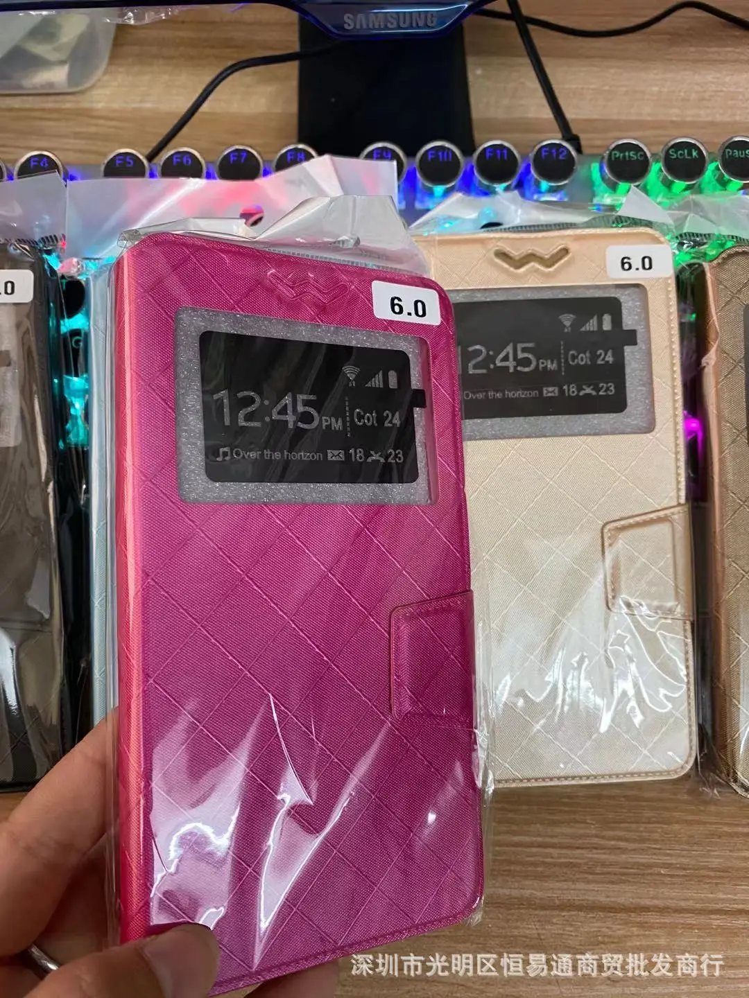 Universal Leather Phone Case Gold Diamond Magnetic 6.5-7.0" Apple - Image 3