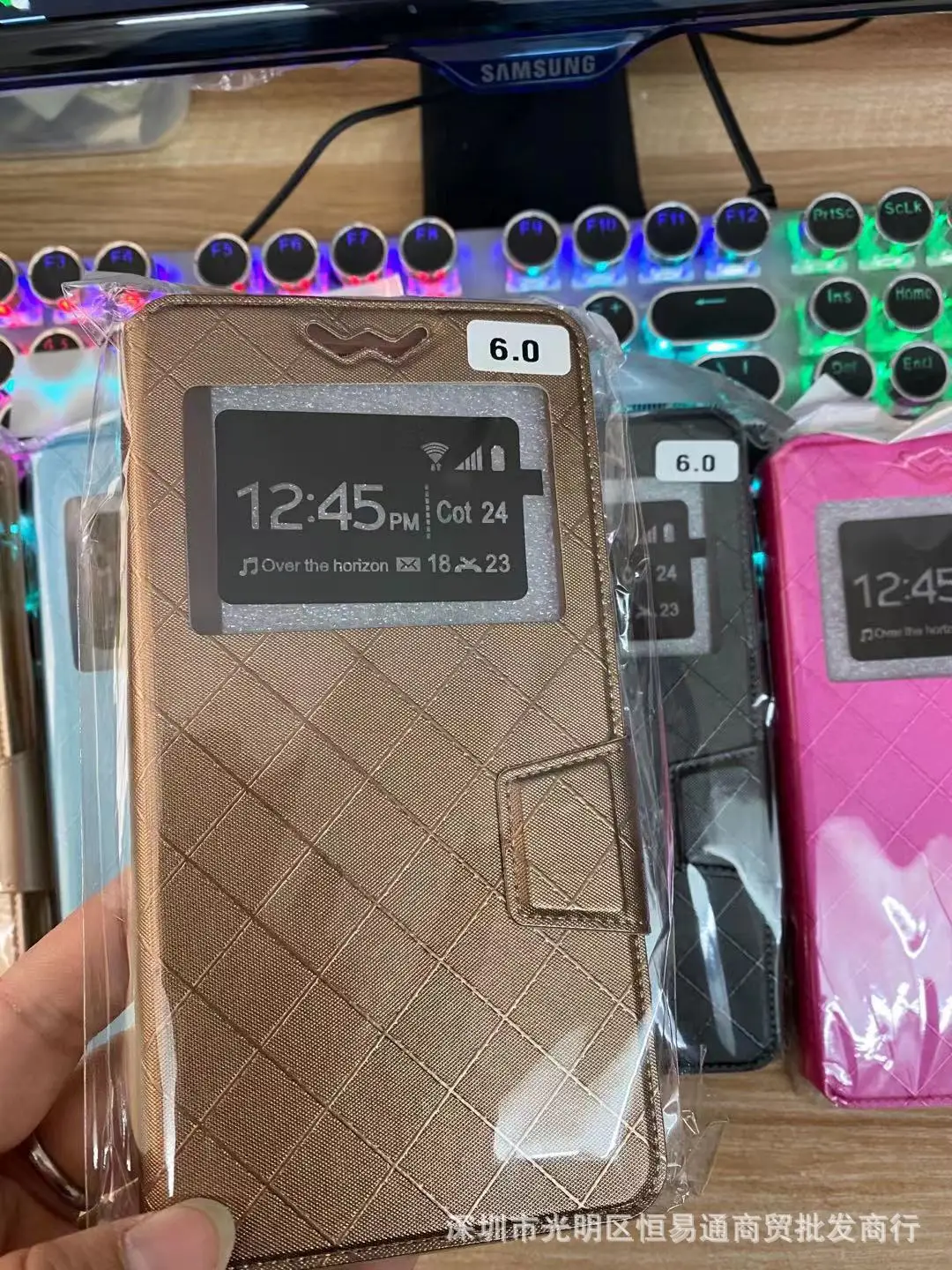Universal Leather Phone Case Gold Diamond Magnetic 6.5-7.0" Apple - Image 5