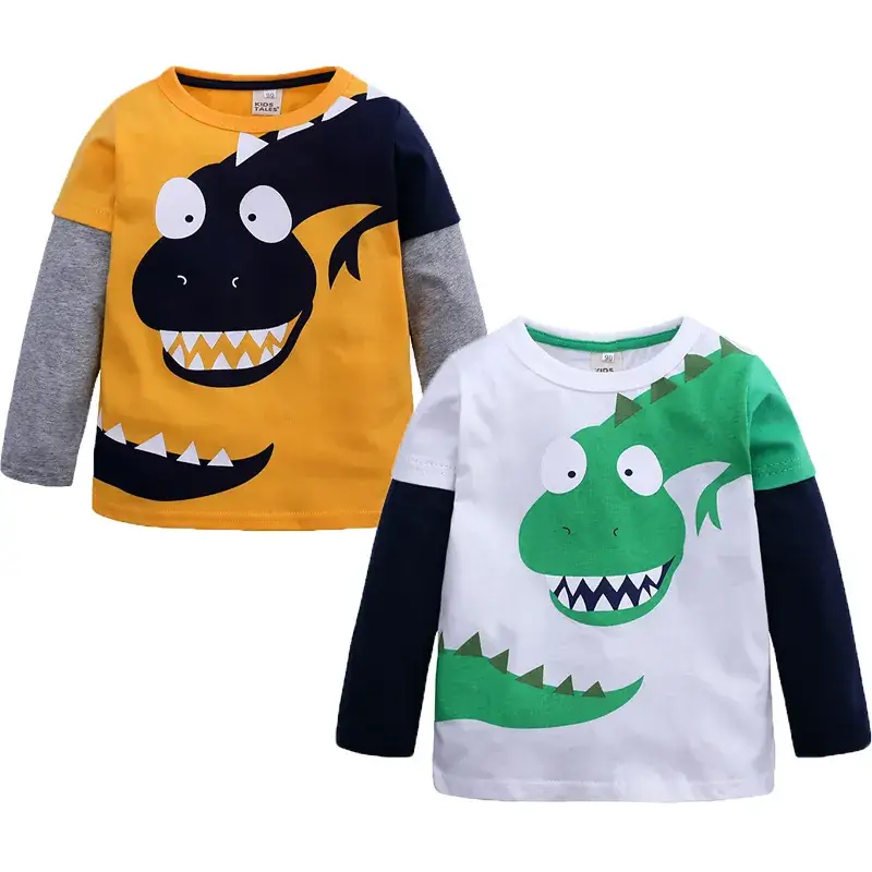 Kids Dragon Print Long Sleeve T-Shirt White Green - Image 2