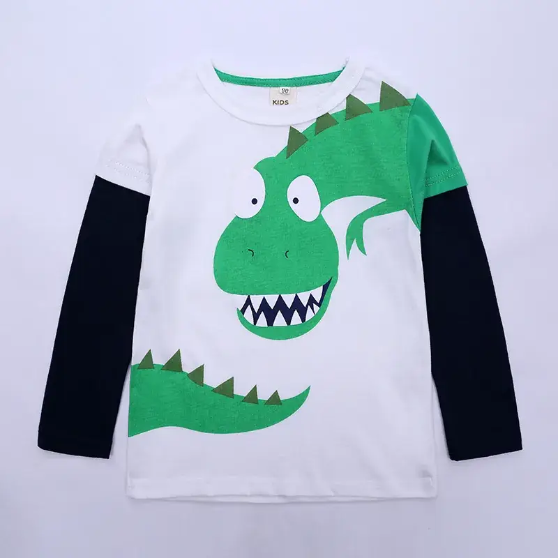 Kids Dragon Print Long Sleeve T-Shirt White Green - Image 3