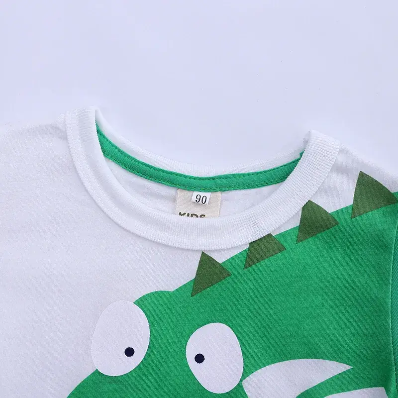 Kids Dragon Print Long Sleeve T-Shirt White Green - Image 5