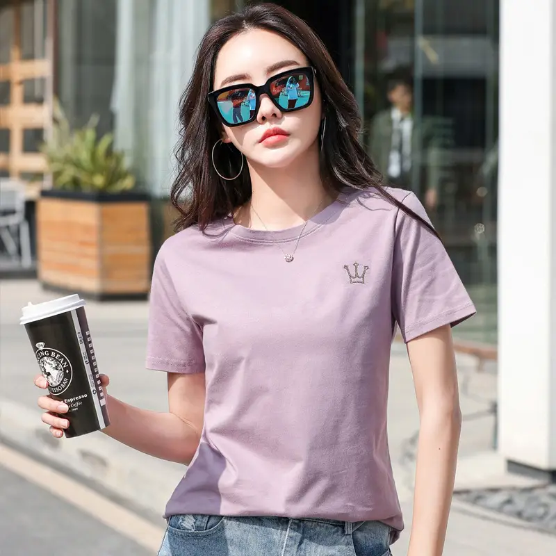 Women's 2024 Round Neck T-Shirt Navy Blue - Image 12