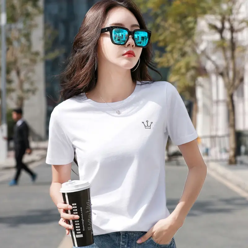 Women's 2024 Round Neck T-Shirt Navy Blue - Image 7
