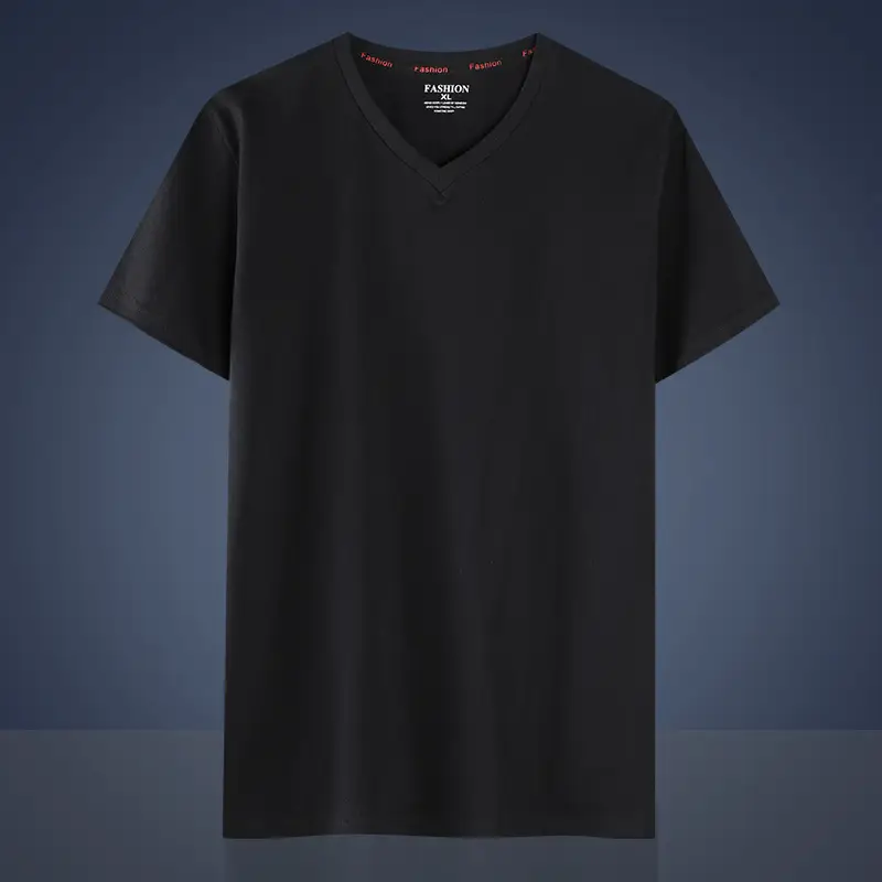Men 26 Cotton Solid Black T-Shirt Tide Brand - Image 5