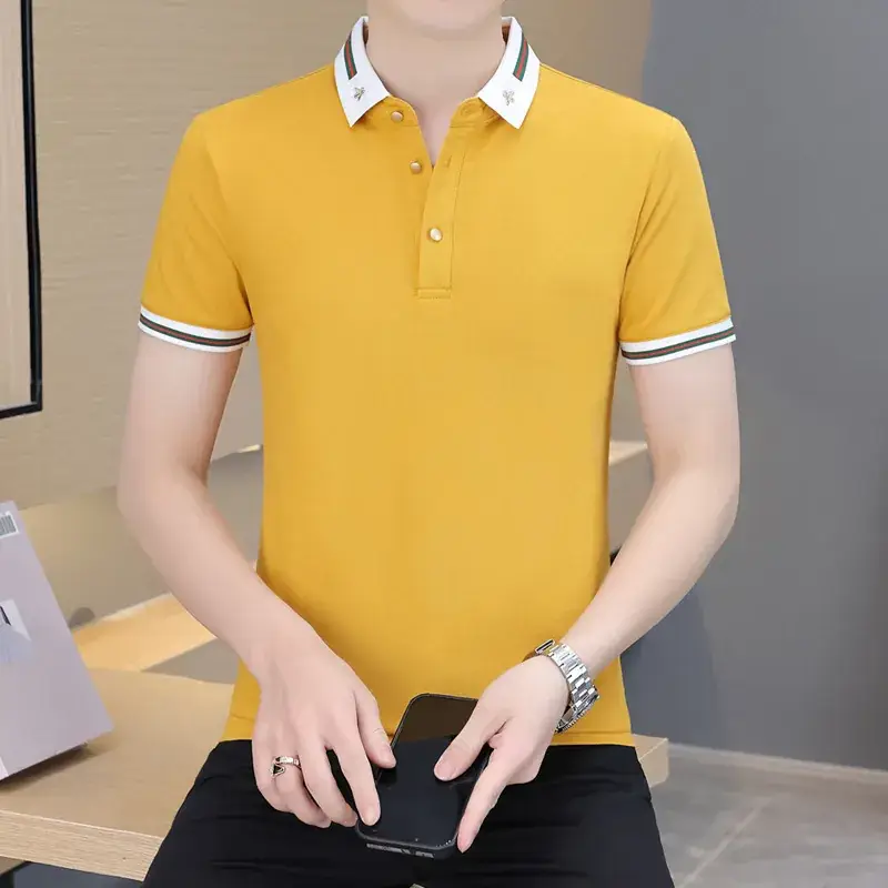 Men's Navy Blue Polo Shirt with White Trim 2024 Summer