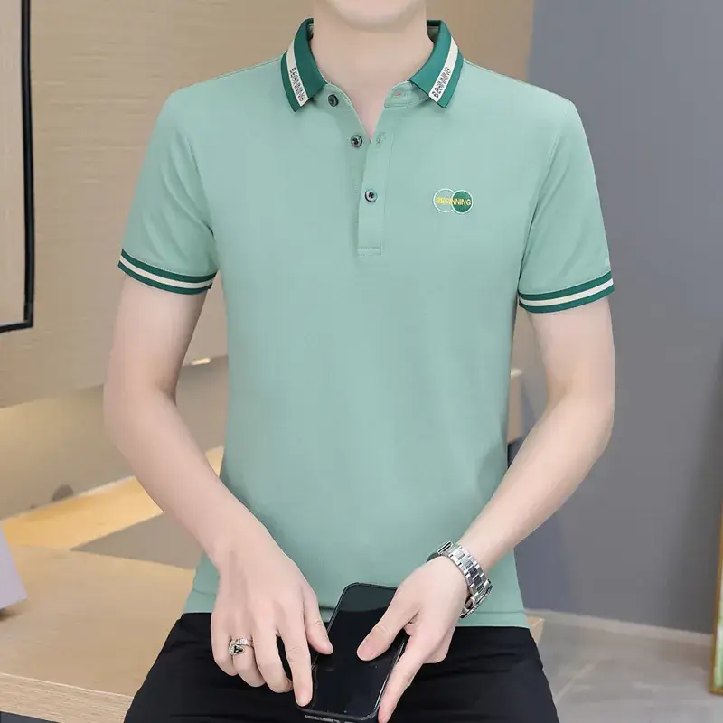 Men's Navy Blue Polo Shirt with White Trim 2024 Summer
