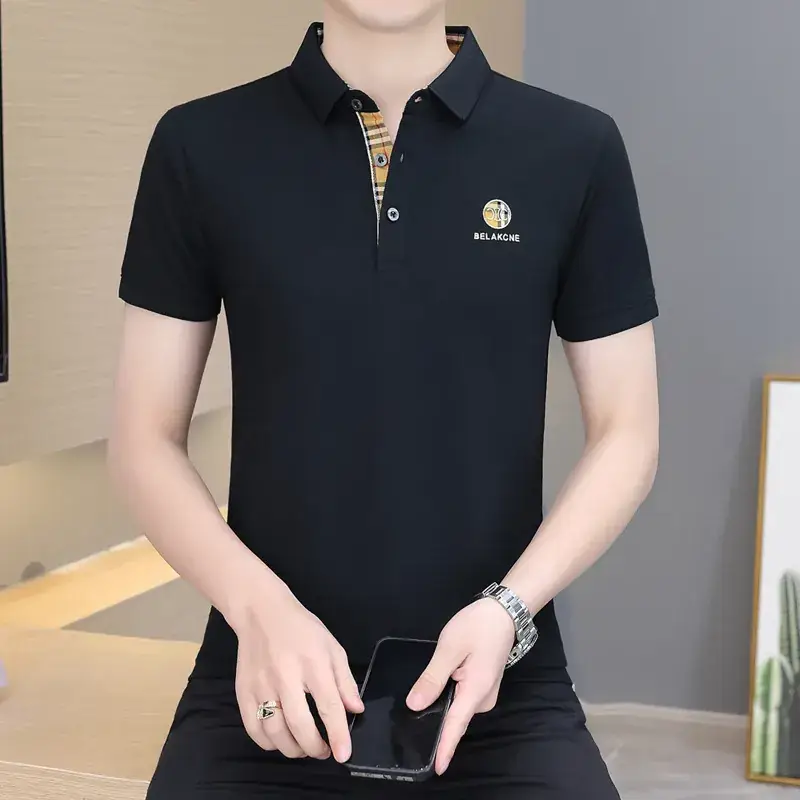 Men's Navy Blue Polo Shirt with White Trim 2024 Summer