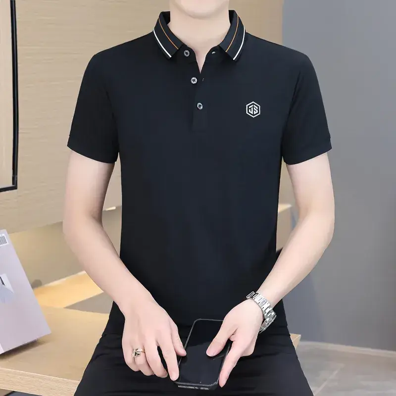 Men's Navy Blue Polo Shirt with White Trim 2024 Summer