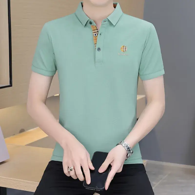 Men's Navy Blue Polo Shirt with White Trim 2024 Summer