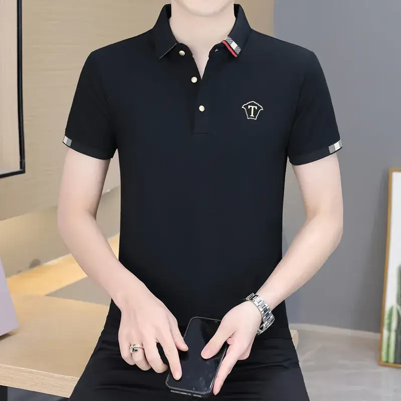 Men's Navy Blue Polo Shirt with White Trim 2024 Summer