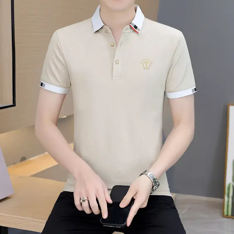Men's Navy Blue Polo Shirt with White Trim 2024 Summer