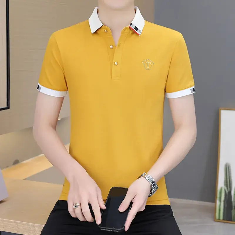 Men's Navy Blue Polo Shirt with White Trim 2024 Summer