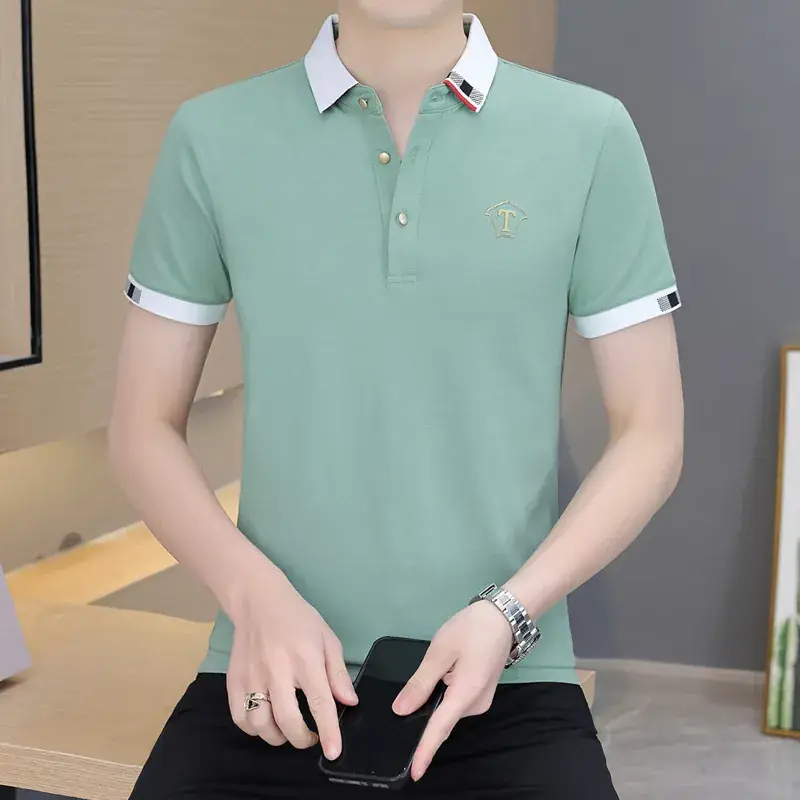 Men's Navy Blue Polo Shirt with White Trim 2024 Summer