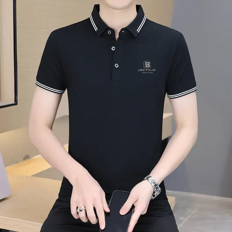 Men's Navy Blue Polo Shirt with White Trim 2024 Summer