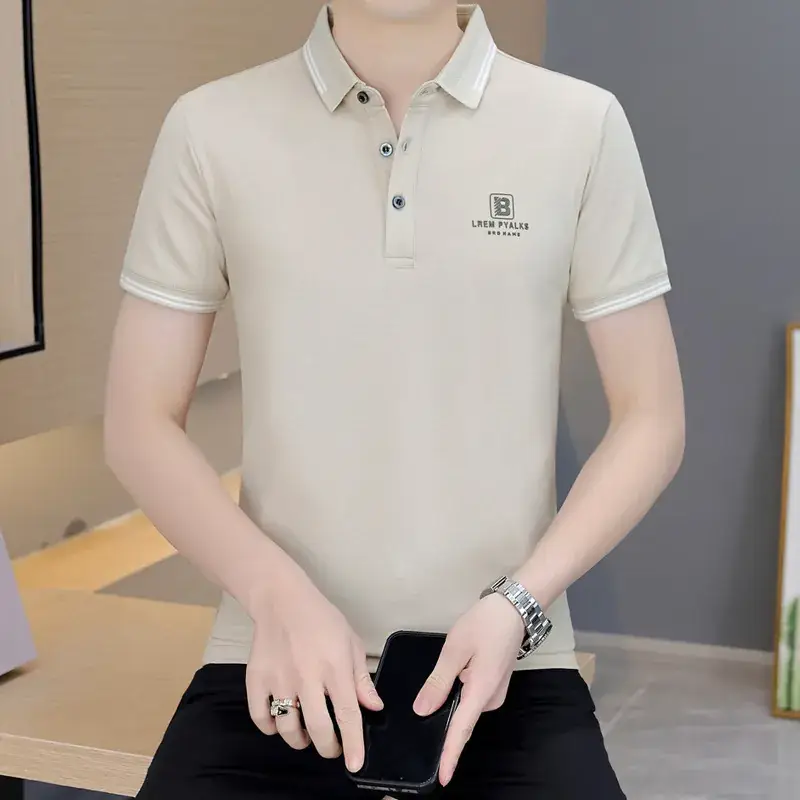 Men's Navy Blue Polo Shirt with White Trim 2024 Summer