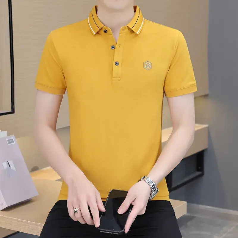 Men's Navy Blue Polo Shirt with White Trim 2024 Summer
