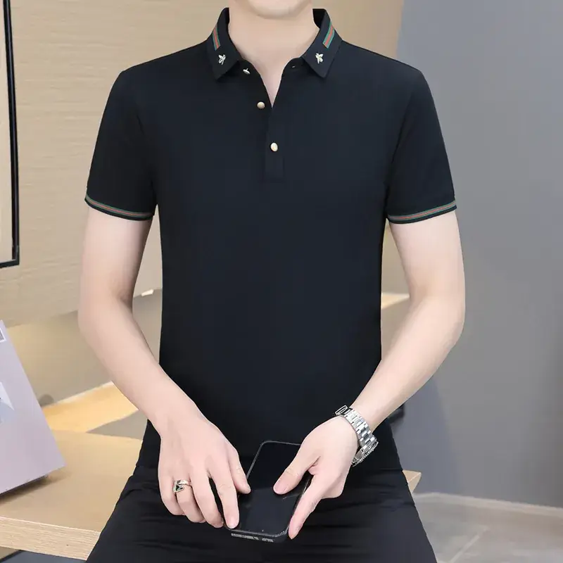 Men's Navy Blue Polo Shirt with White Trim 2024 Summer