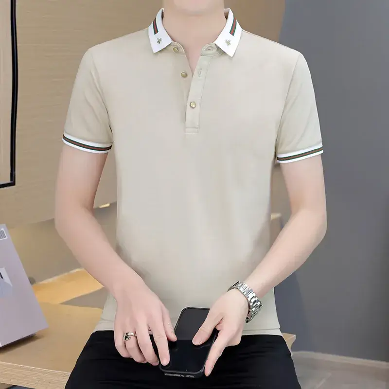 Men's Navy Blue Polo Shirt with White Trim 2024 Summer