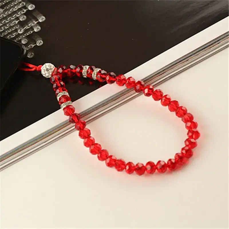 Crystal Beaded Wrist Lanyard with Blue Beads - Image 3
