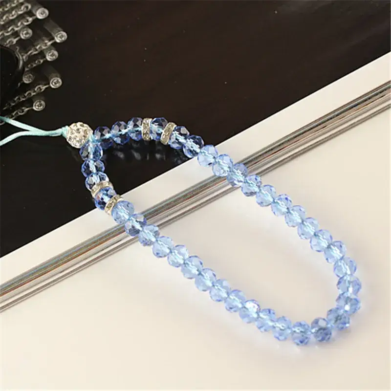 Crystal Beaded Wrist Lanyard with Blue Beads - Image 4