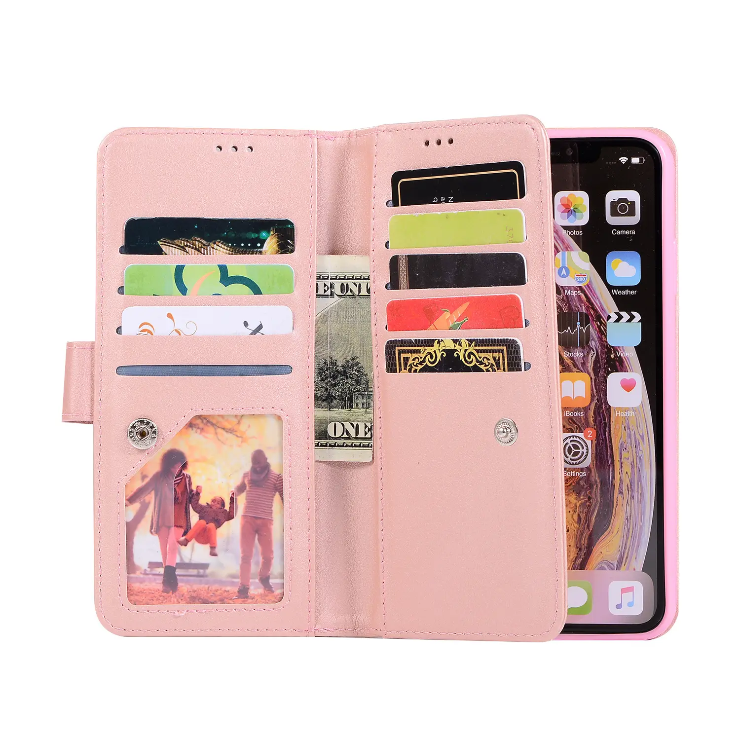 Pink Leather 9-Card Mobile Phone Case with Glitter Finish - Image 11