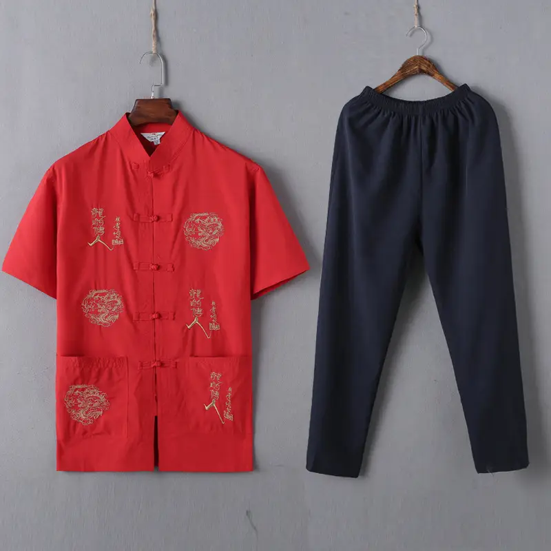 Red Chinese Style Tang Suit for Men - Image 14
