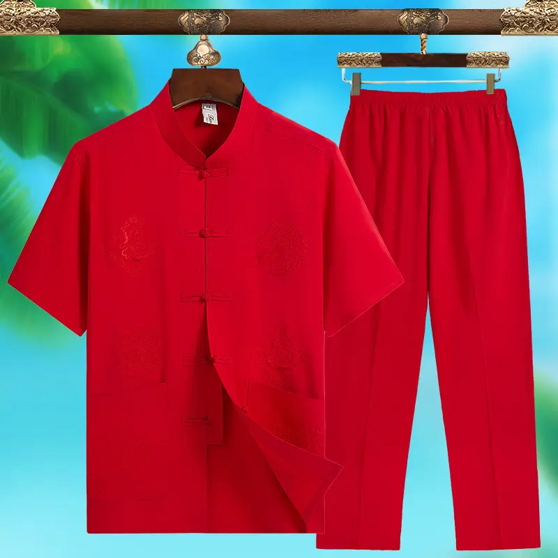 Red Chinese Style Tang Suit for Men - Image 17