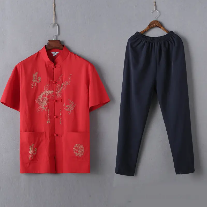 Red Chinese Style Tang Suit for Men - Image 3