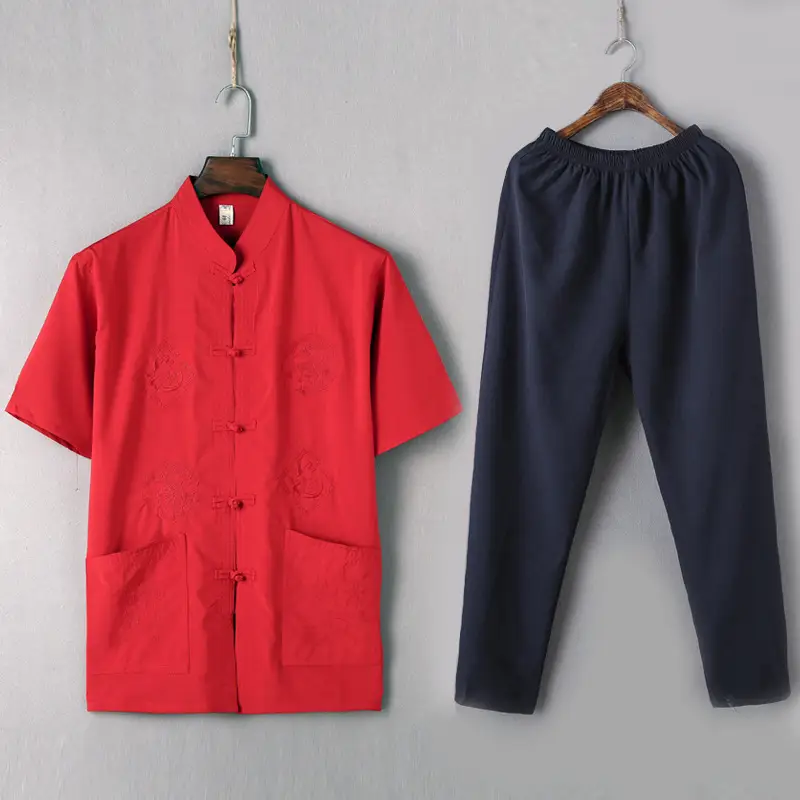 Red Chinese Style Tang Suit for Men - Image 4