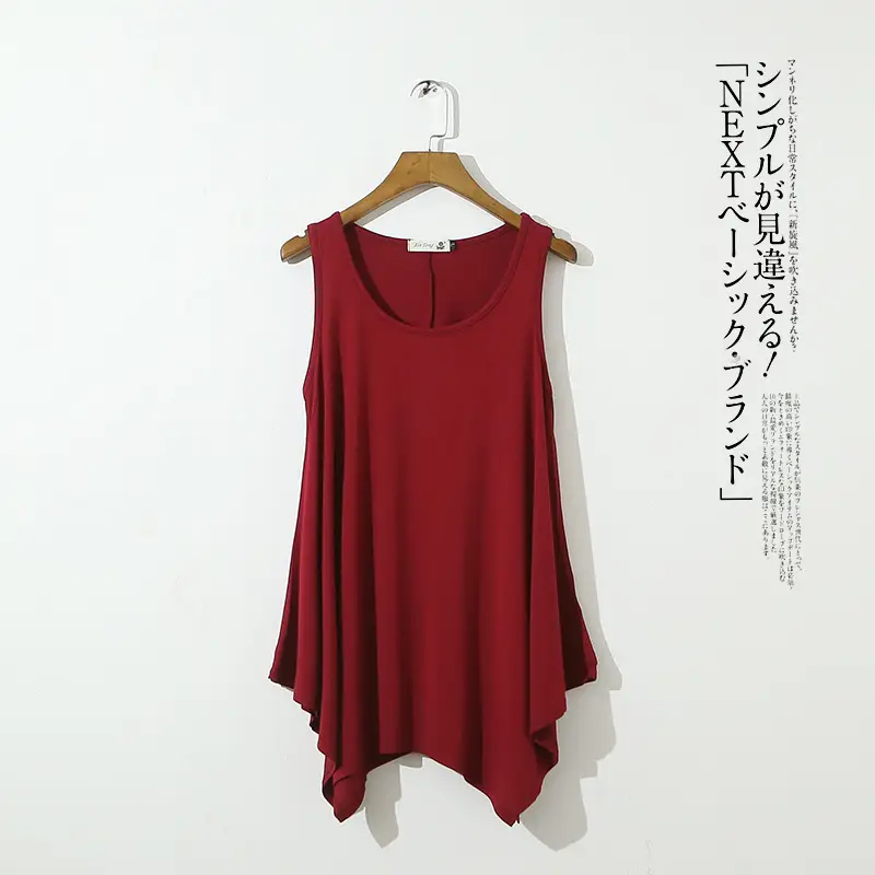 Women's Sleeveless Vest Red Irregular Hem Large - Image 13