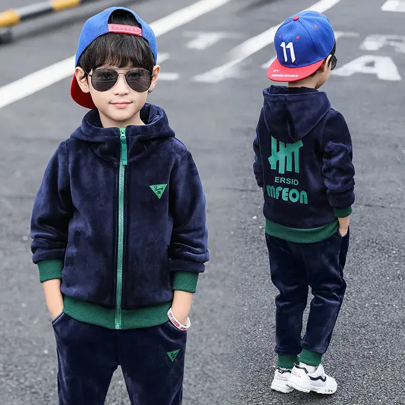 Kids Velvet 2-Piece Hooded Suit Blue Green 2025 - Image 4