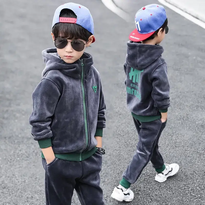 Kids Velvet 2-Piece Hooded Suit Blue Green 2025 - Image 2