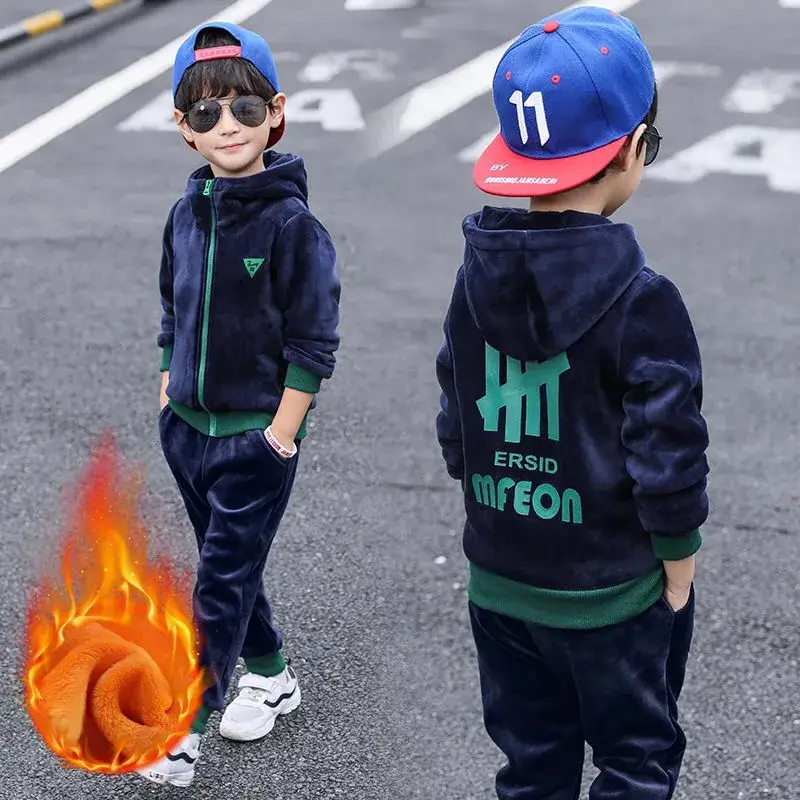 Kids Velvet 2-Piece Hooded Suit Blue Green 2025 - Image 5