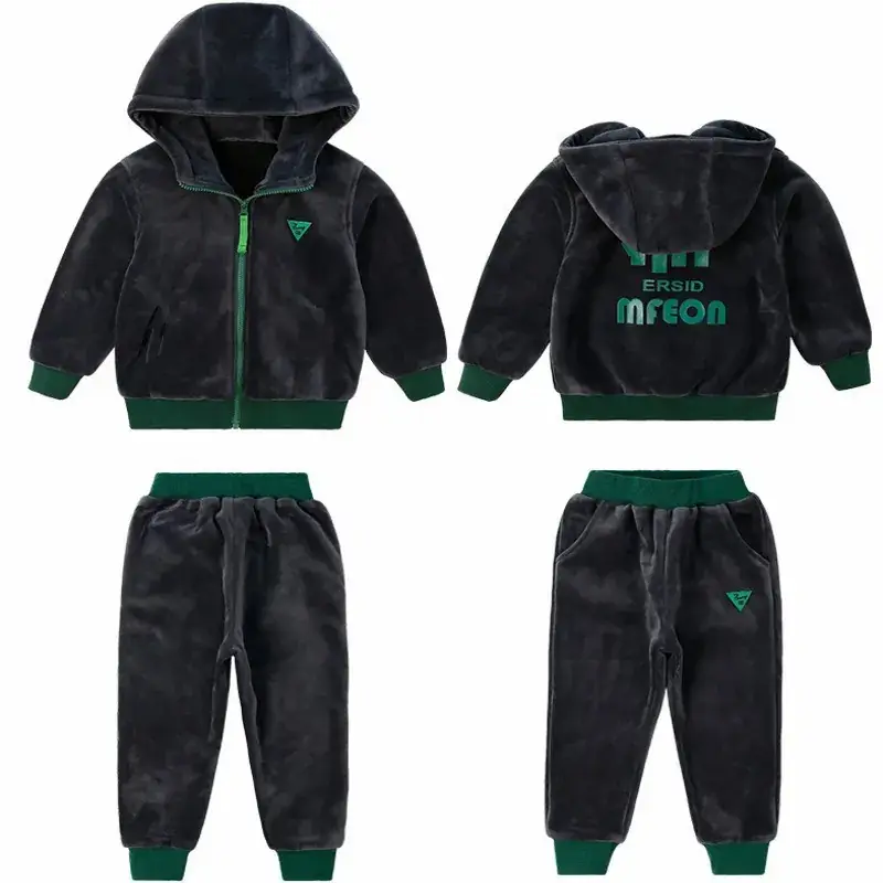 Kids Velvet 2-Piece Hooded Suit Blue Green 2025 - Image 6