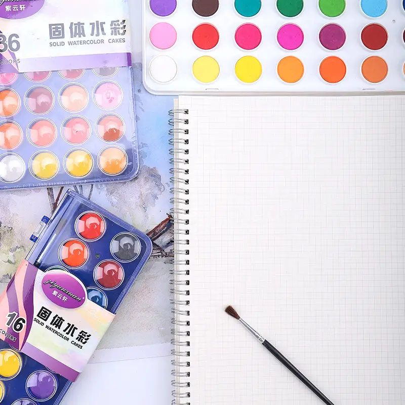 48 color solid watercolor gouache pigment plastic box suit beginner powder cake art solid watercolor factory wholesale