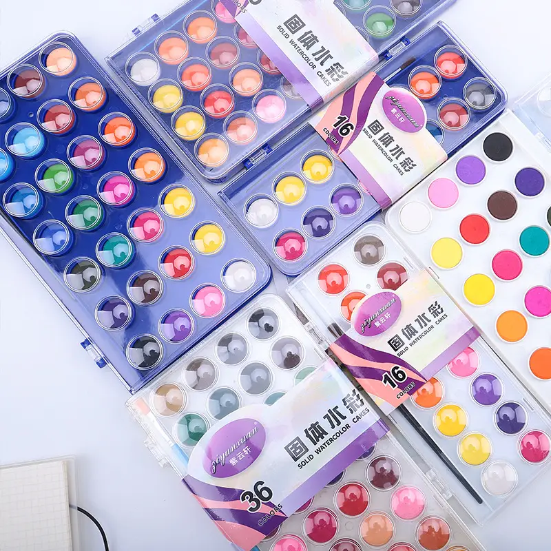48 color solid watercolor gouache pigment plastic box suit beginner powder cake art solid watercolor factory wholesale