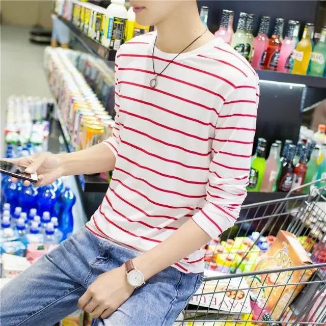 Men Long Sleeve Striped Crewneck T-Shirt 2018 - Image 5