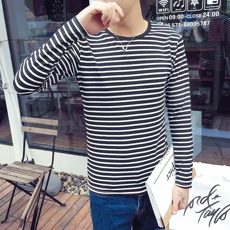 Men Long Sleeve Striped Crewneck T-Shirt 2018 - Image 4