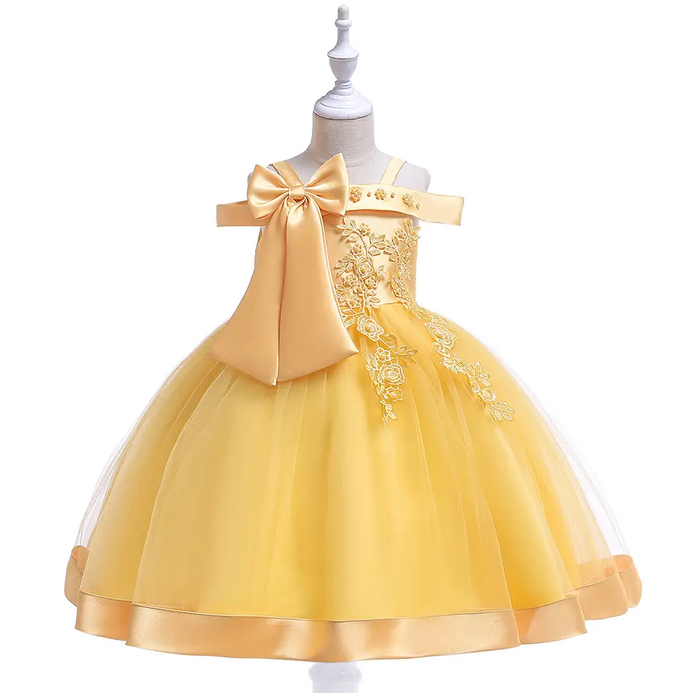 Red Beaded Flower Off-Shoulder Strap Dress for Girls - Image 6