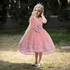 Red Beaded Flower Off-Shoulder Strap Dress for Girls — feature 4