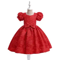Red Beaded Flower Off-Shoulder Strap Dress for Girls — feature 6