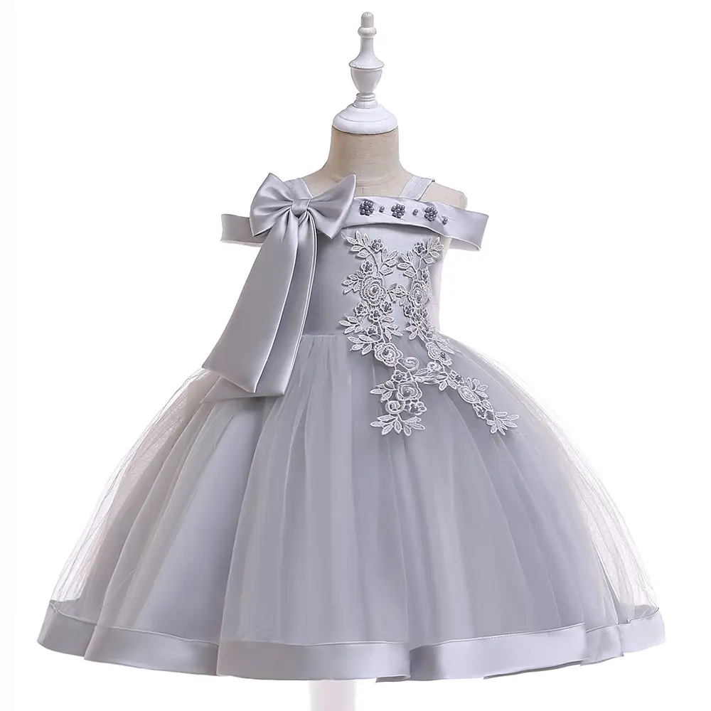 Red Beaded Flower Off-Shoulder Strap Dress for Girls - Image 8