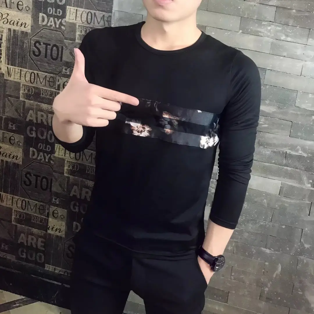 Men Navy Blue Graphic Long Sleeve T-Shirt White - Image 9