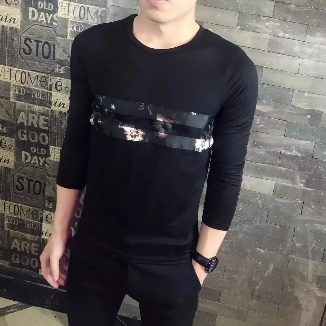 Men Navy Blue Graphic Long Sleeve T-Shirt White - Image 3