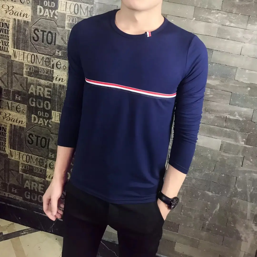 Men Navy Blue Graphic Long Sleeve T-Shirt White - Image 5