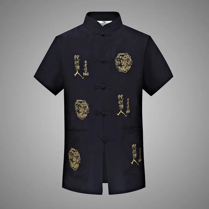 Ethnic Men's Short-sleeved Tang Suit White Gold Dragon - Image 10
