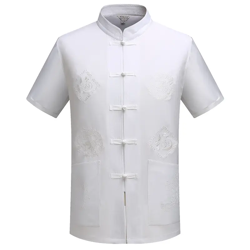 Ethnic Men's Short-sleeved Tang Suit White Gold Dragon - Image 2