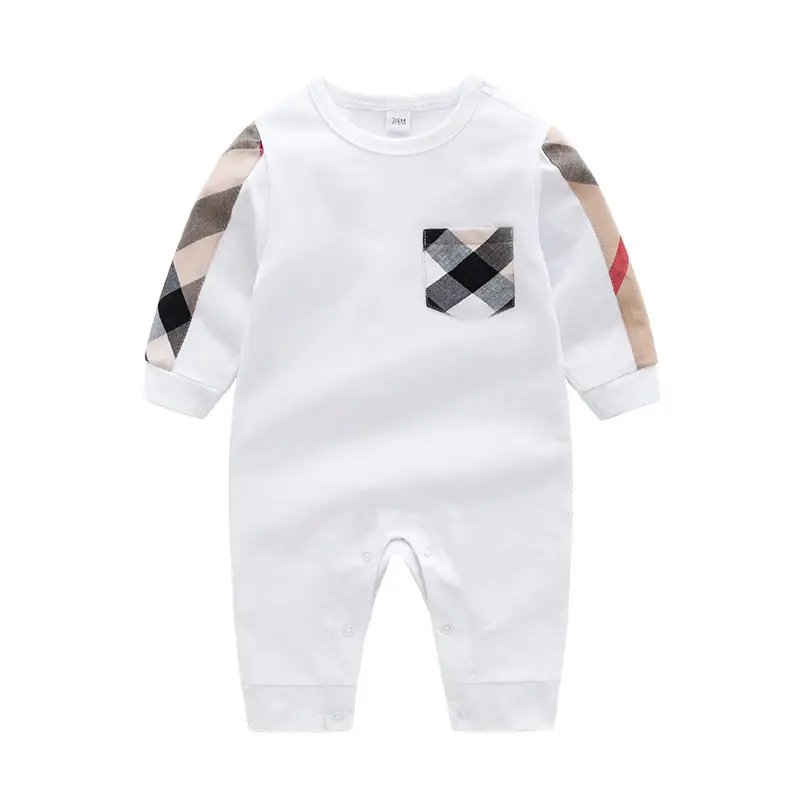 Newborn Baby White X-Print Jumpsuit with Long Sleeves