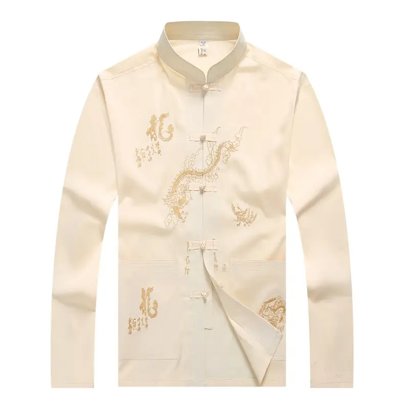 Men's White Embroidered Tang Suit Long Sleeve Spring Summer - Image 7