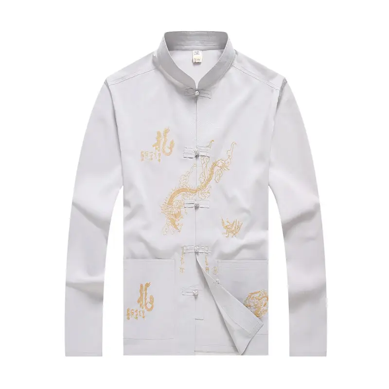 Men's White Embroidered Tang Suit Long Sleeve Spring Summer - Image 8